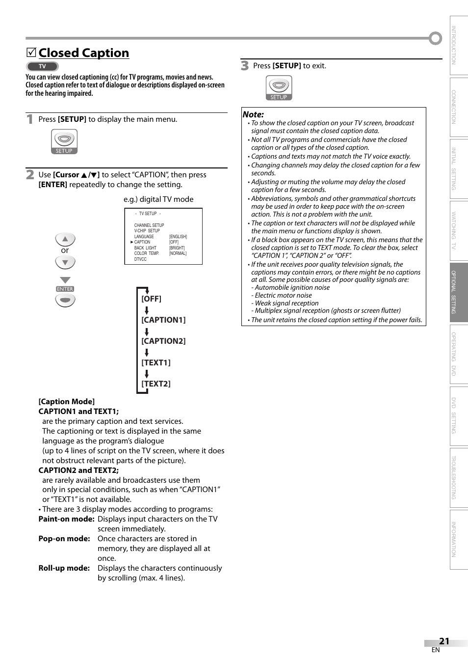 Closed caption | Sylvania LD155SL8 User Manual | Page 21 / 48