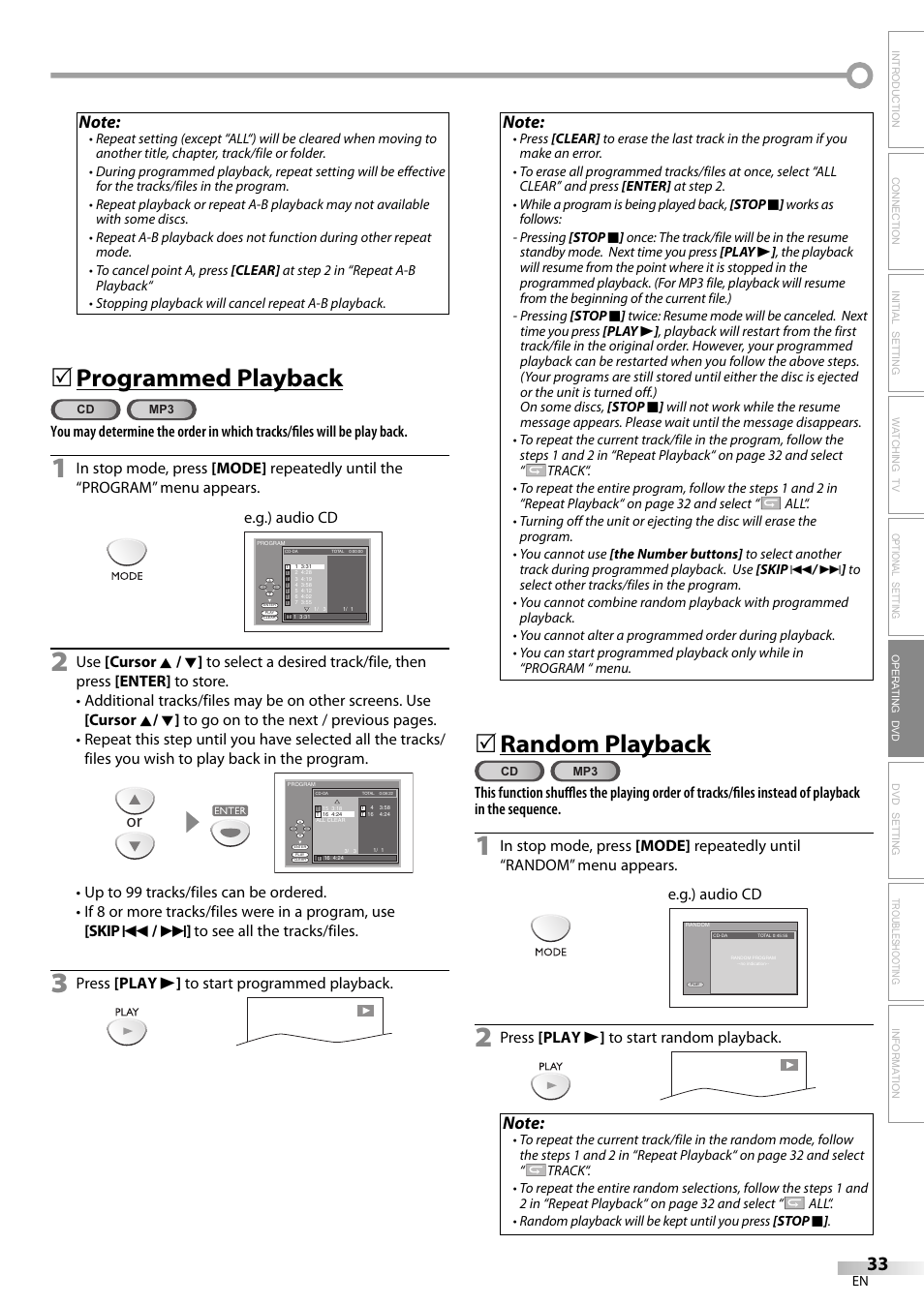 Programmed playback, Random playback | Sylvania LD155SL8 User Manual | Page 33 / 48
