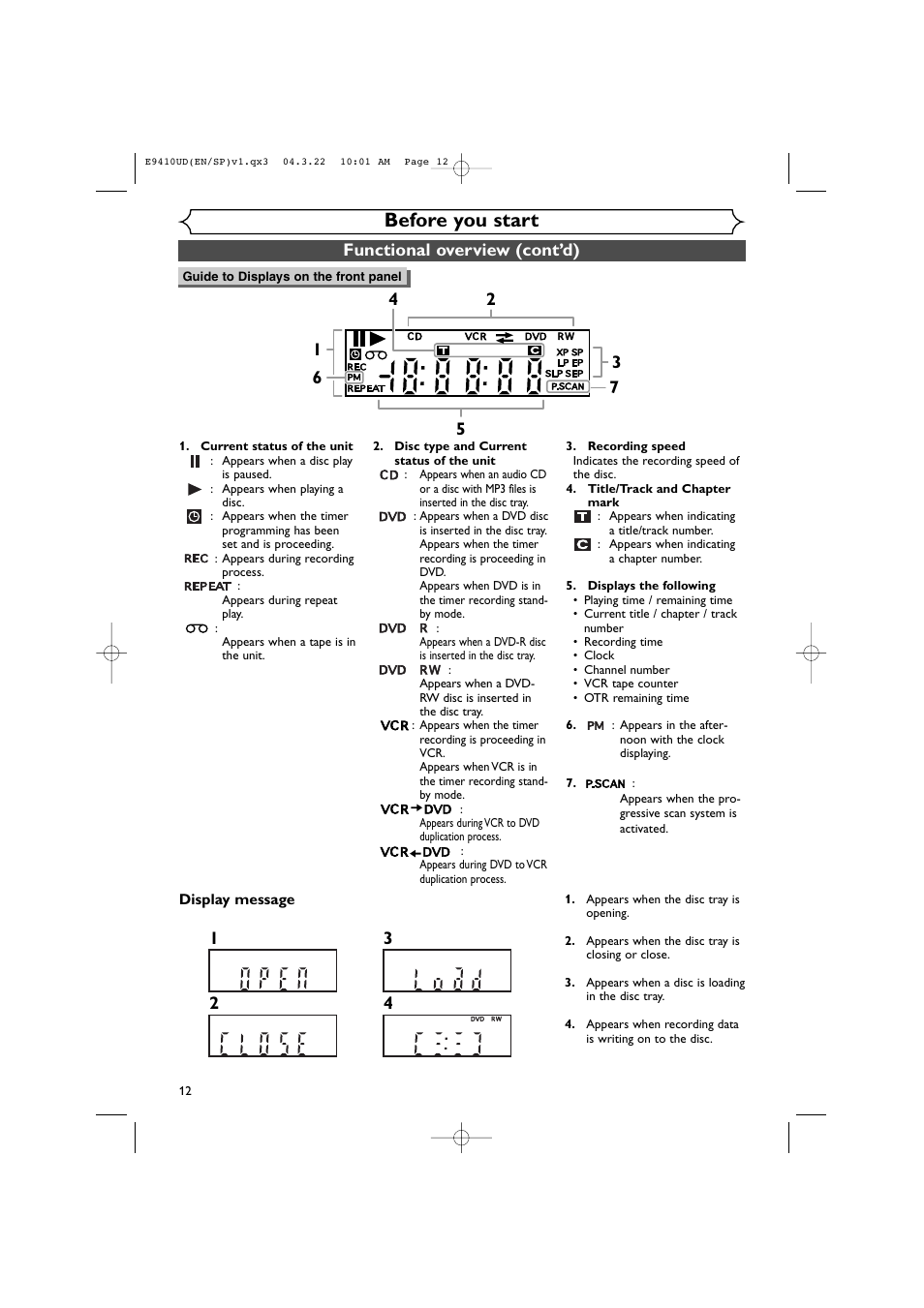 Before you start, Functional overview (cont’d) | Sylvania DVR90VE User Manual | Page 12 / 108