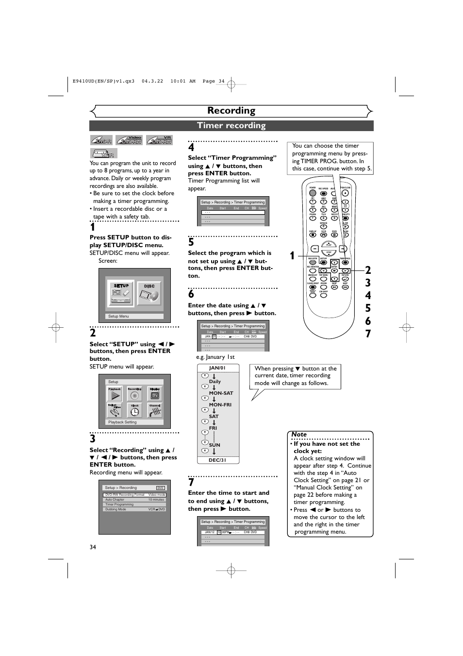 Recording, Timer recording | Sylvania DVR90VE User Manual | Page 34 / 108