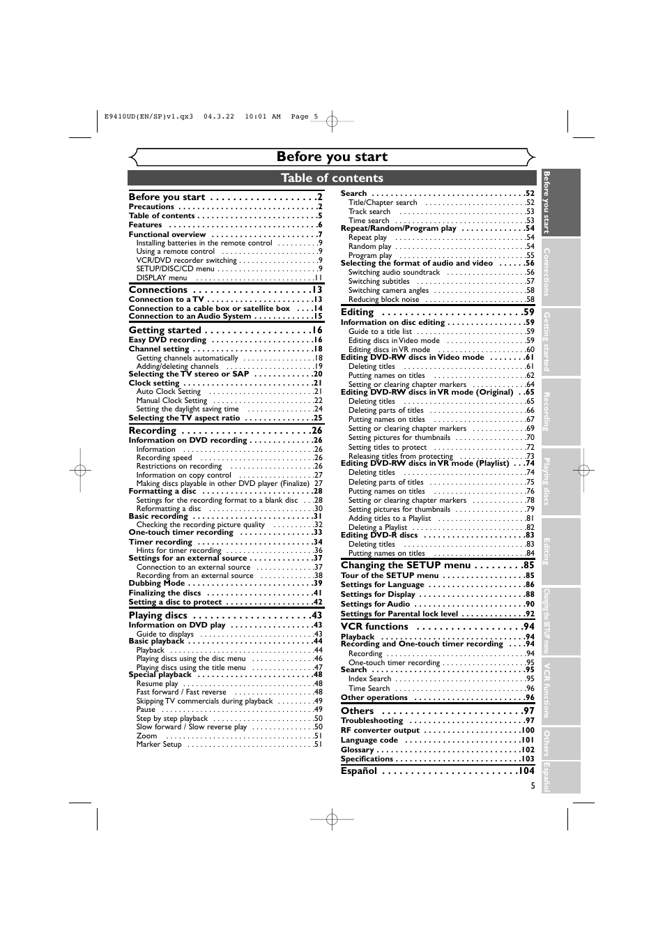 Sylvania DVR90VE User Manual | Page 5 / 108