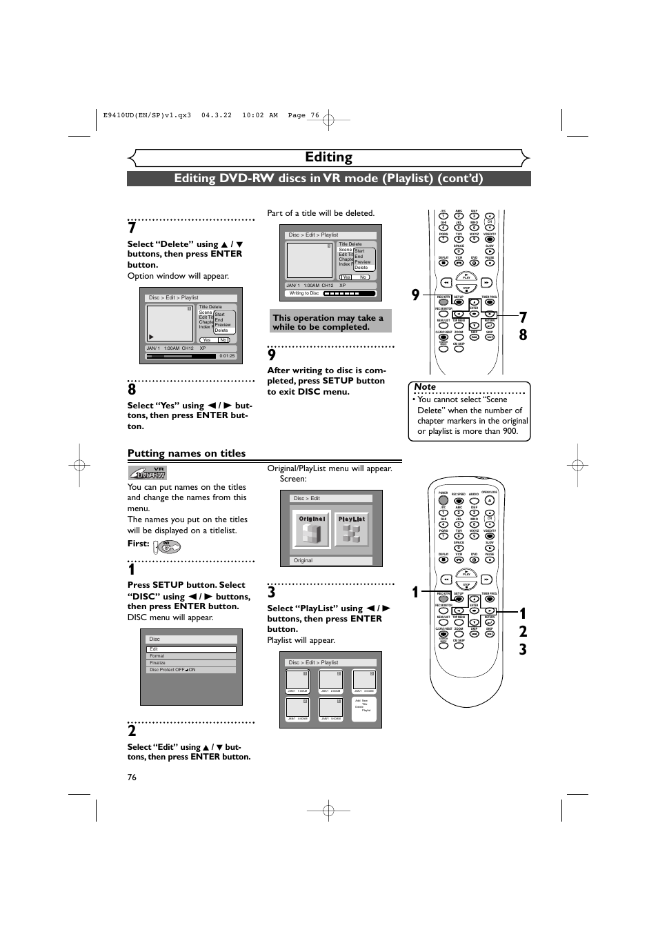 Editing, Putting names on titles | Sylvania DVR90VE User Manual | Page 76 / 108