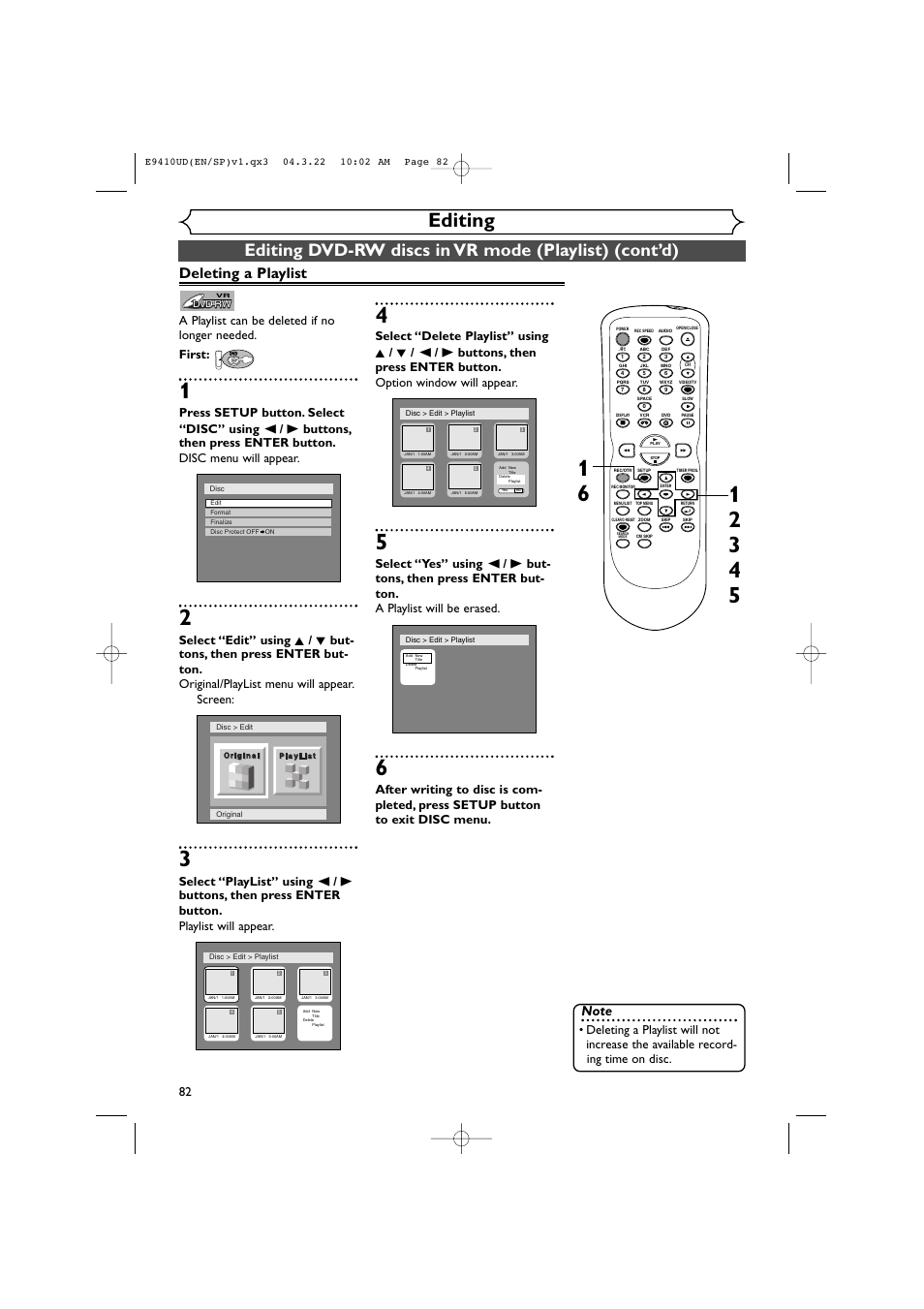 Editing, Deleting a playlist | Sylvania DVR90VE User Manual | Page 82 / 108