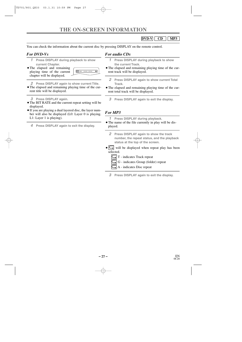 The on-screen information | Sylvania 6513DD User Manual | Page 27 / 40