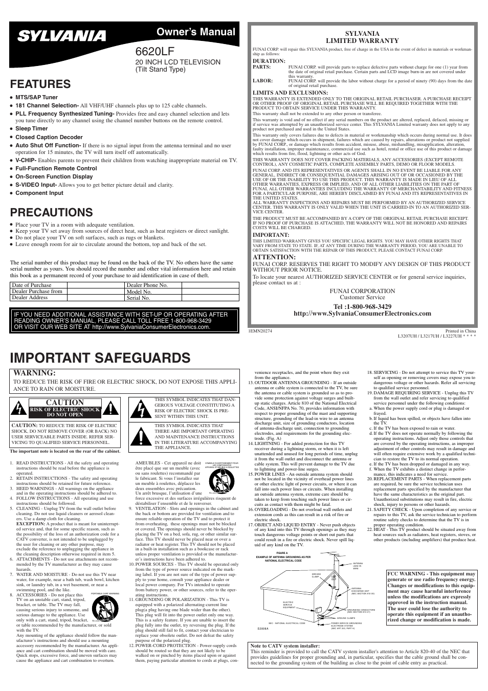 Sylvania 6620LF User Manual | 8 pages