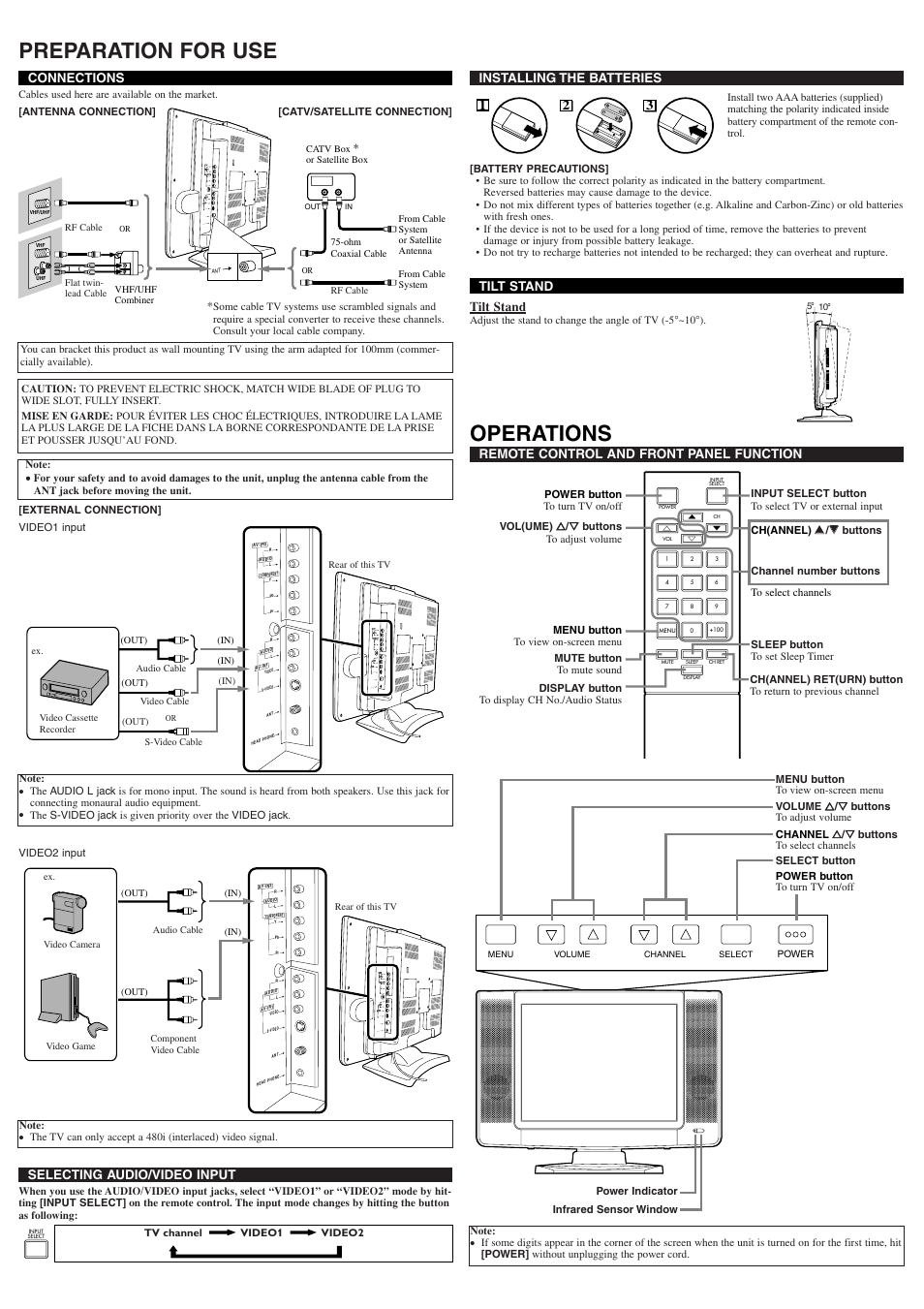 Preparation for use, Operations | Sylvania 6620LF User Manual | Page 2 / 8