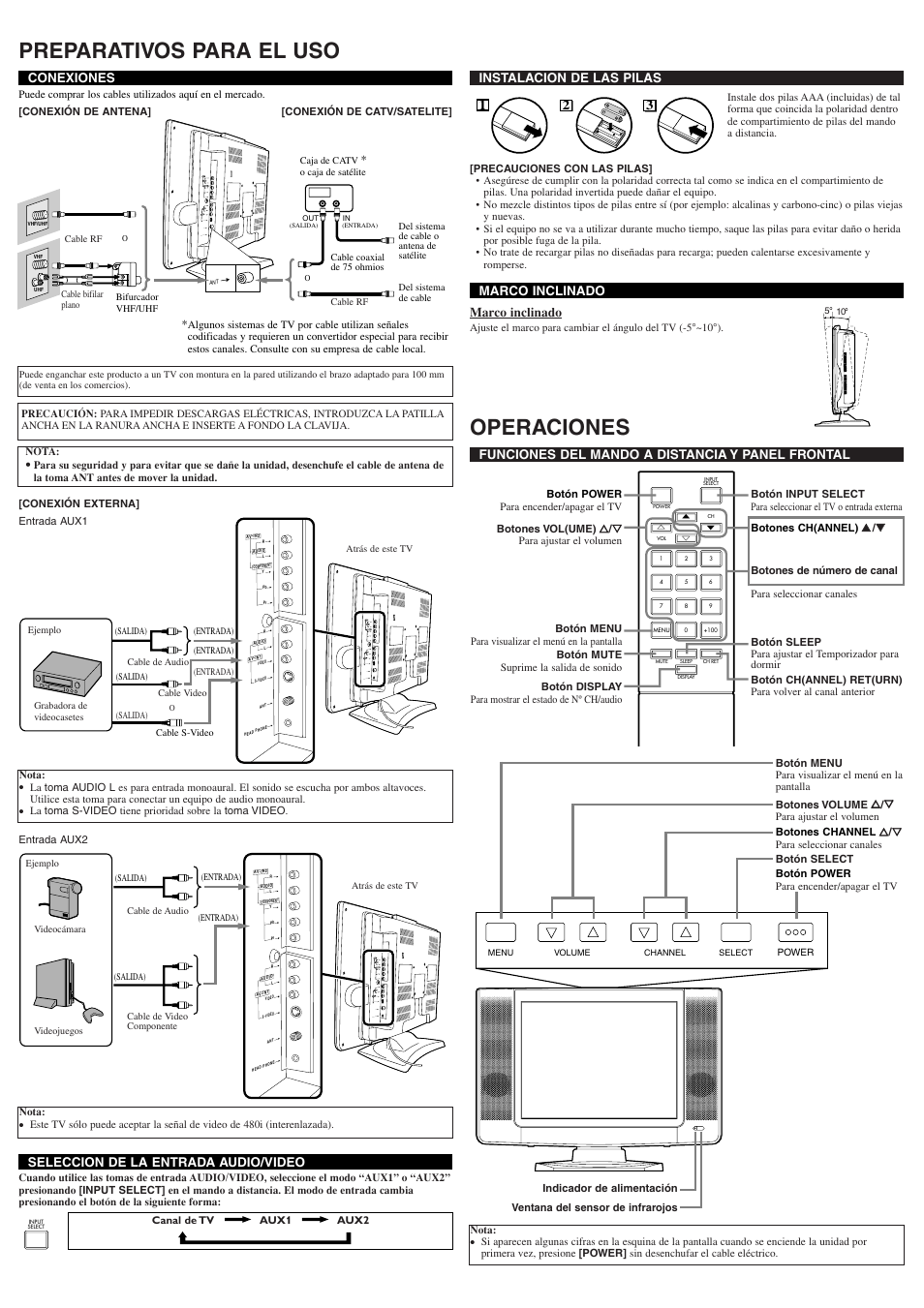 Preparativos para el uso, Operaciones | Sylvania 6620LF User Manual | Page 6 / 8