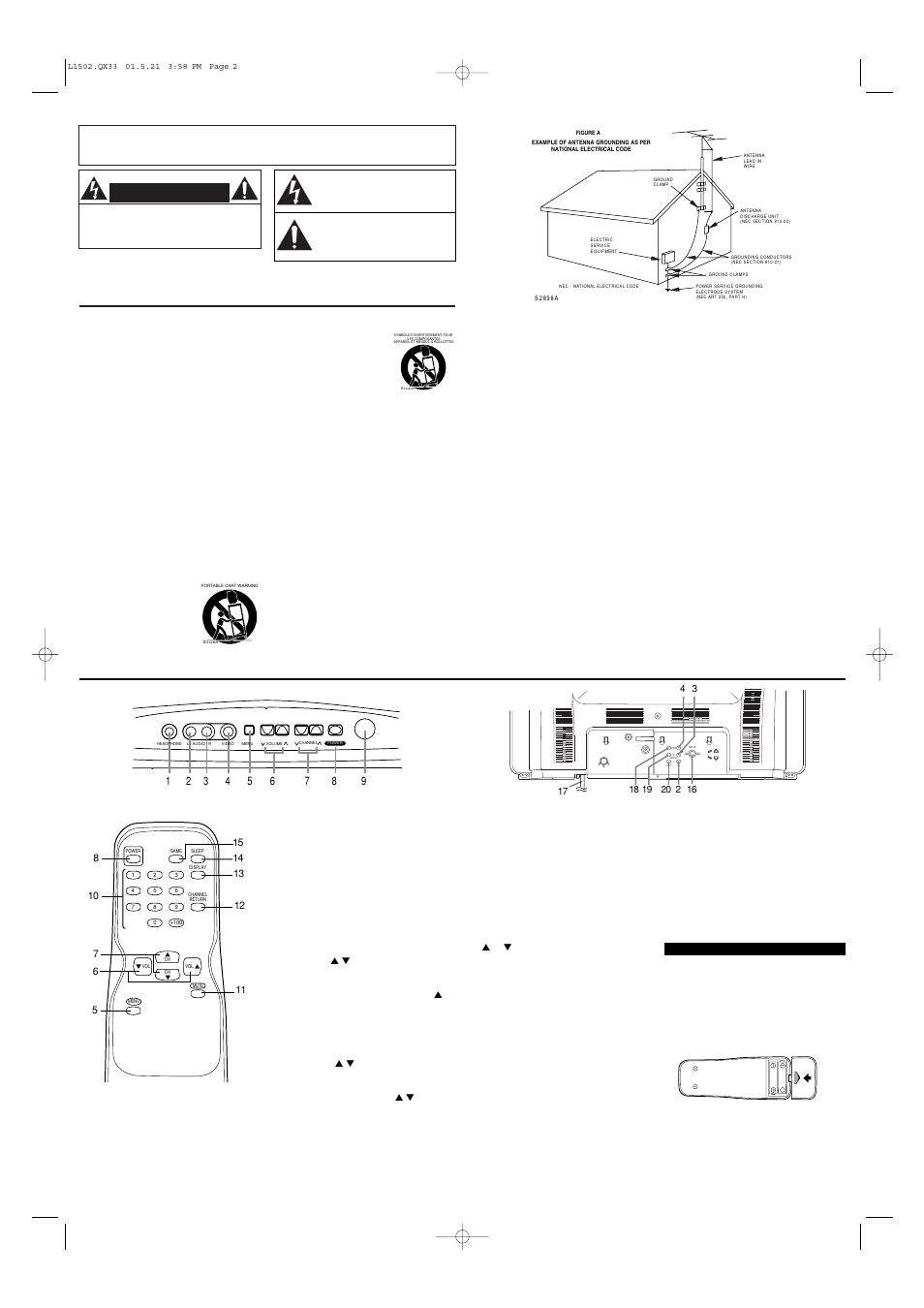 Important safeguards, Operating controls and functions, Front panel - - rear panel | Installing the batteries | Sylvania 6427TB User Manual | Page 2 / 8