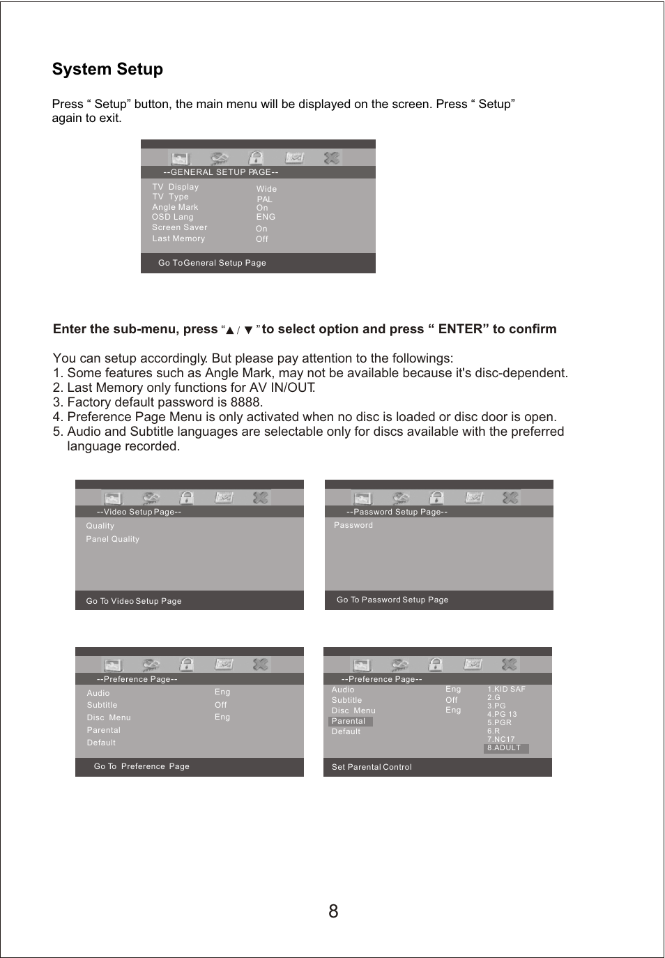 Т³гж 10, System setup | Sylvania SDVD9000 User Manual | Page 10 / 12