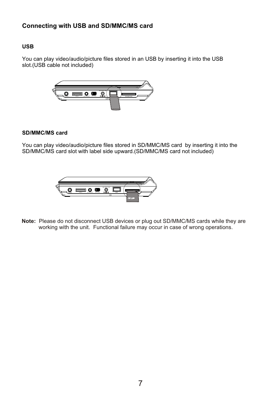 Т³гж 9, Connecting with usb and sd/mmc/ms card | Sylvania SDVD9000 User Manual | Page 9 / 12