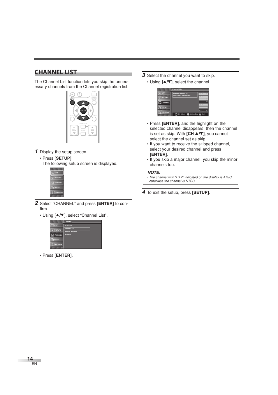 Channel list | Sylvania 6626LG User Manual | Page 14 / 72