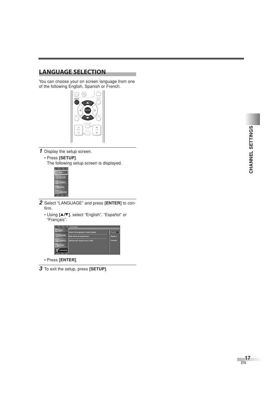 Language selection, Channel settings | Sylvania 6626LG User Manual | Page 17 / 72