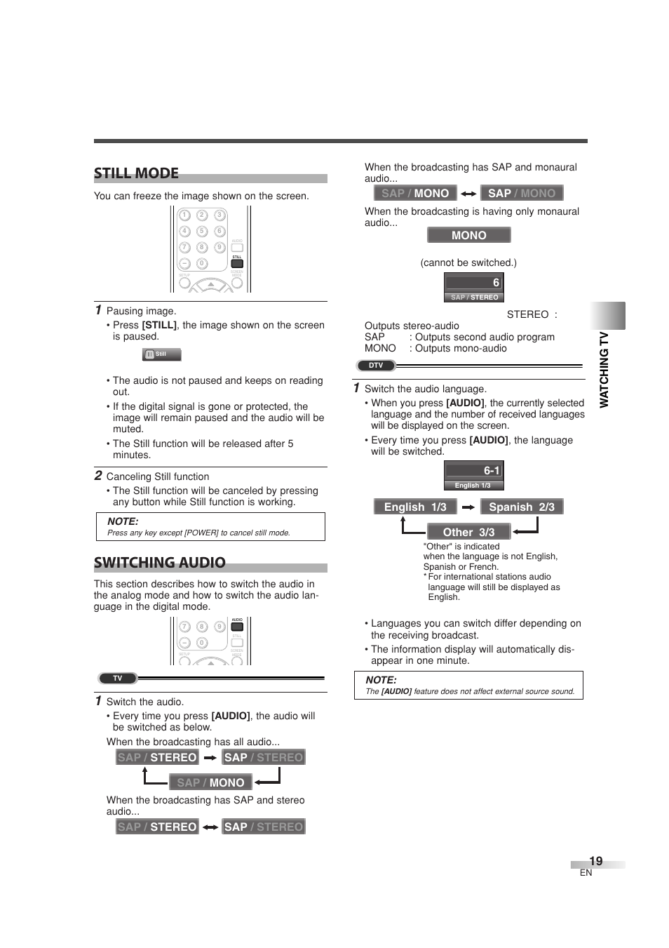 Still mode, Switching audio | Sylvania 6626LG User Manual | Page 19 / 72