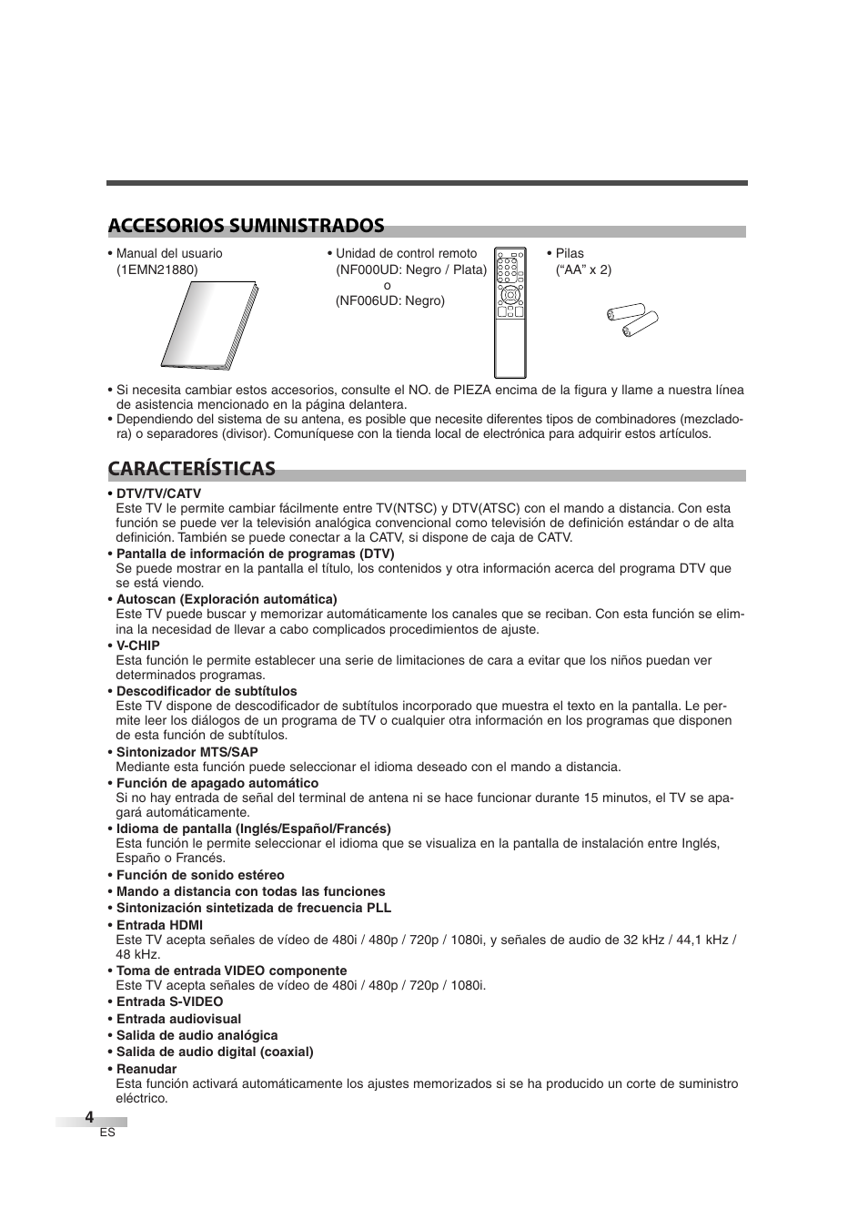 Características accesorios suministrados | Sylvania 6626LG User Manual | Page 40 / 72