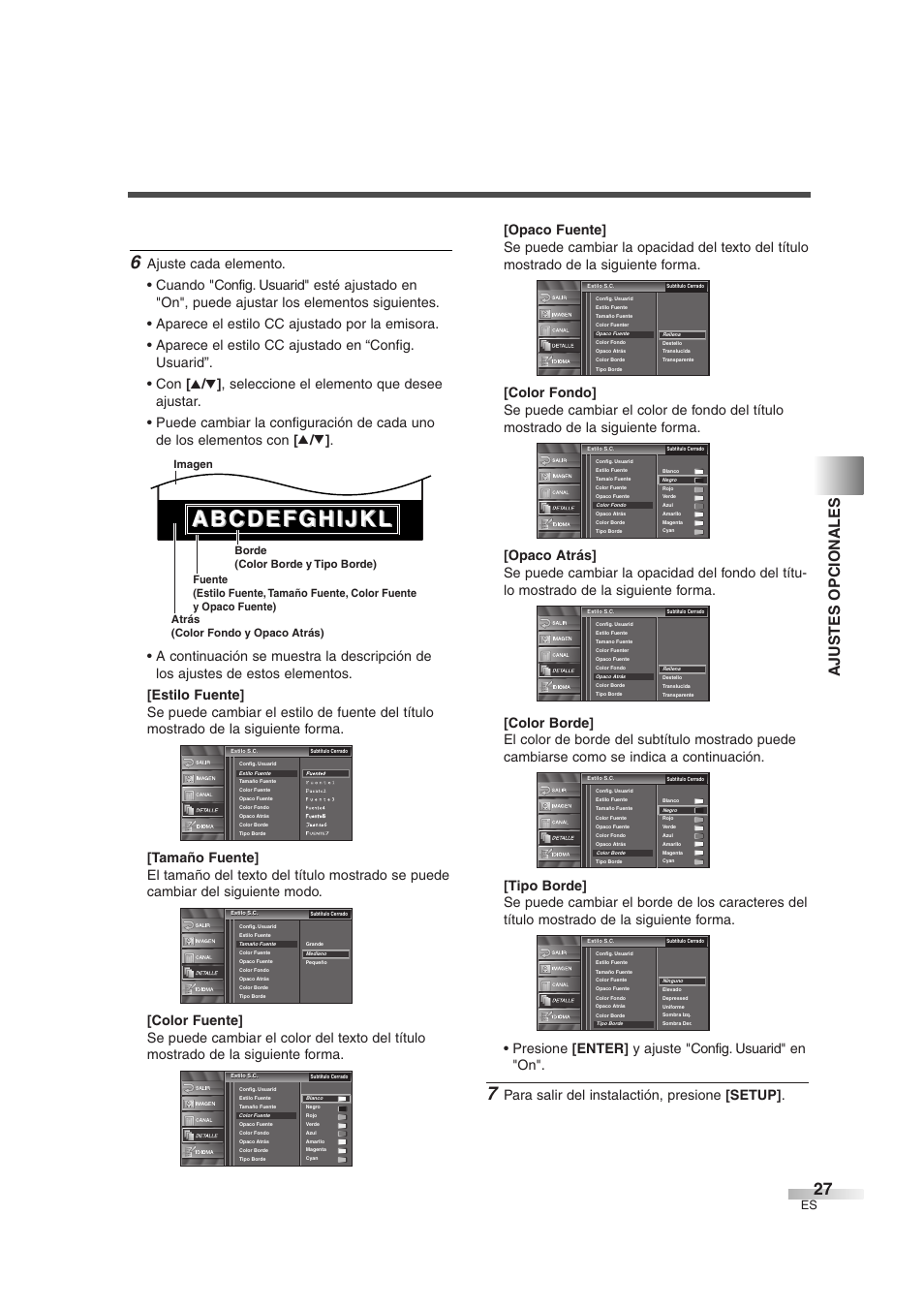Ajustes opcionales, Para salir del instalactión, presione [setup | Sylvania 6626LG User Manual | Page 63 / 72
