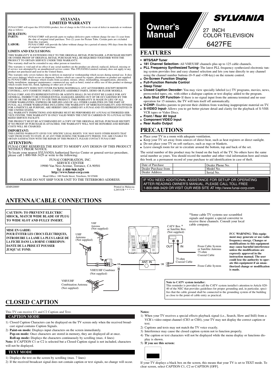Sylvania 6427FE User Manual | 8 pages