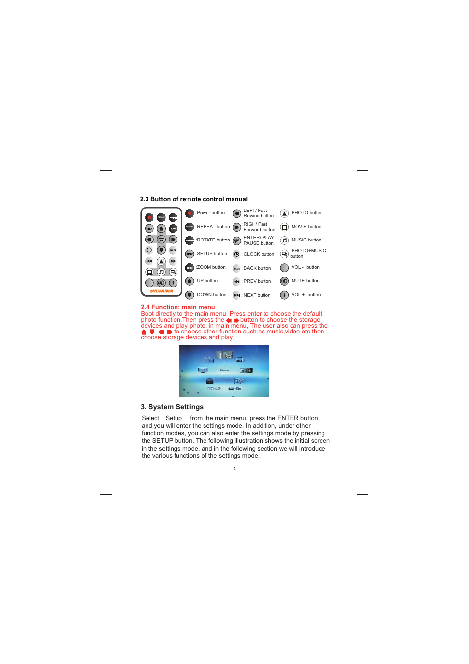 System settings | Sylvania SDPF1033 User Manual | Page 6 / 22