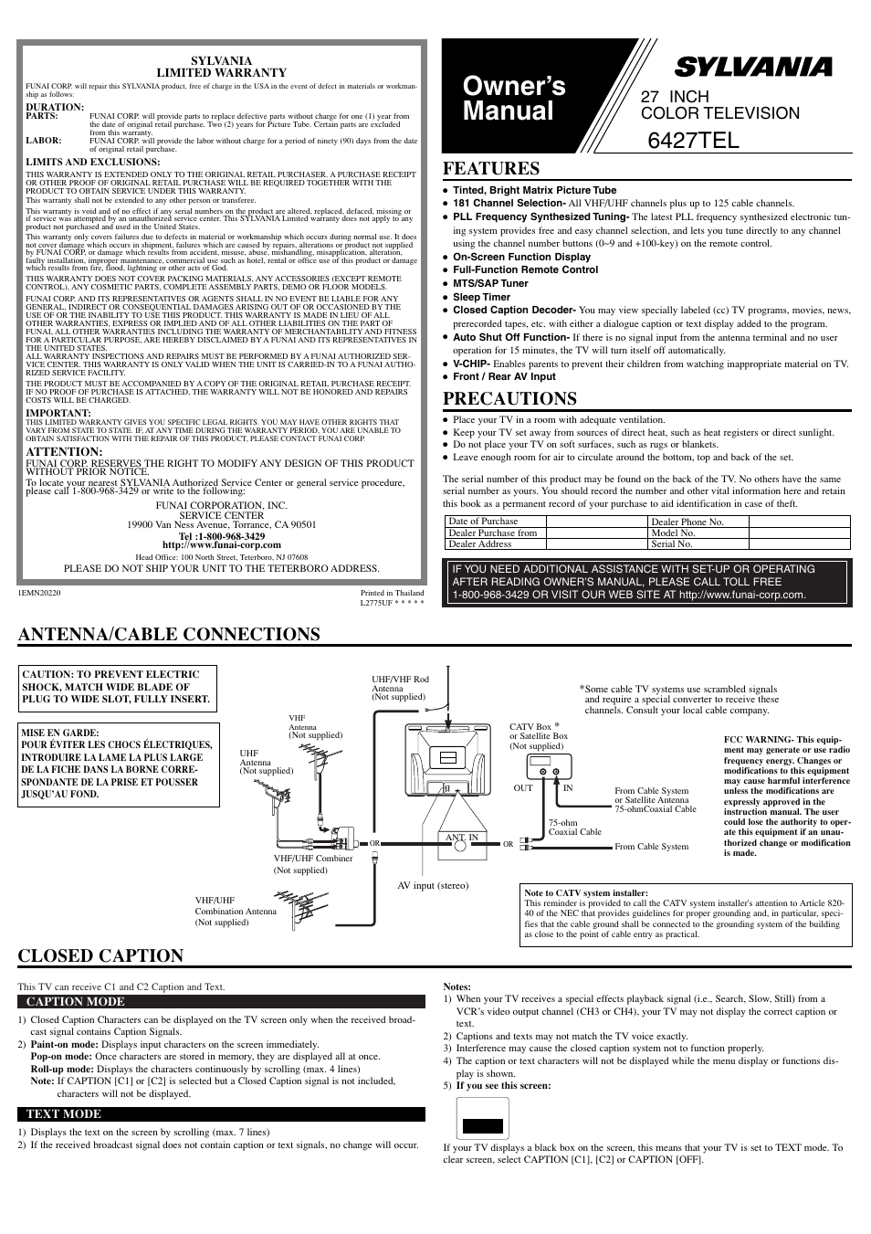 Sylvania 6427TEL User Manual | 8 pages