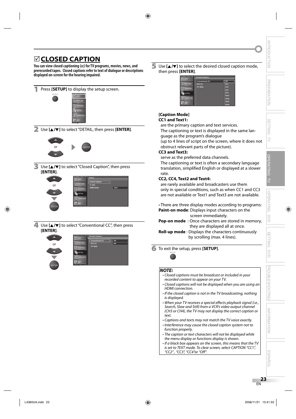 Closed caption | Sylvania LC370SS8 M2 User Manual | Page 23 / 60