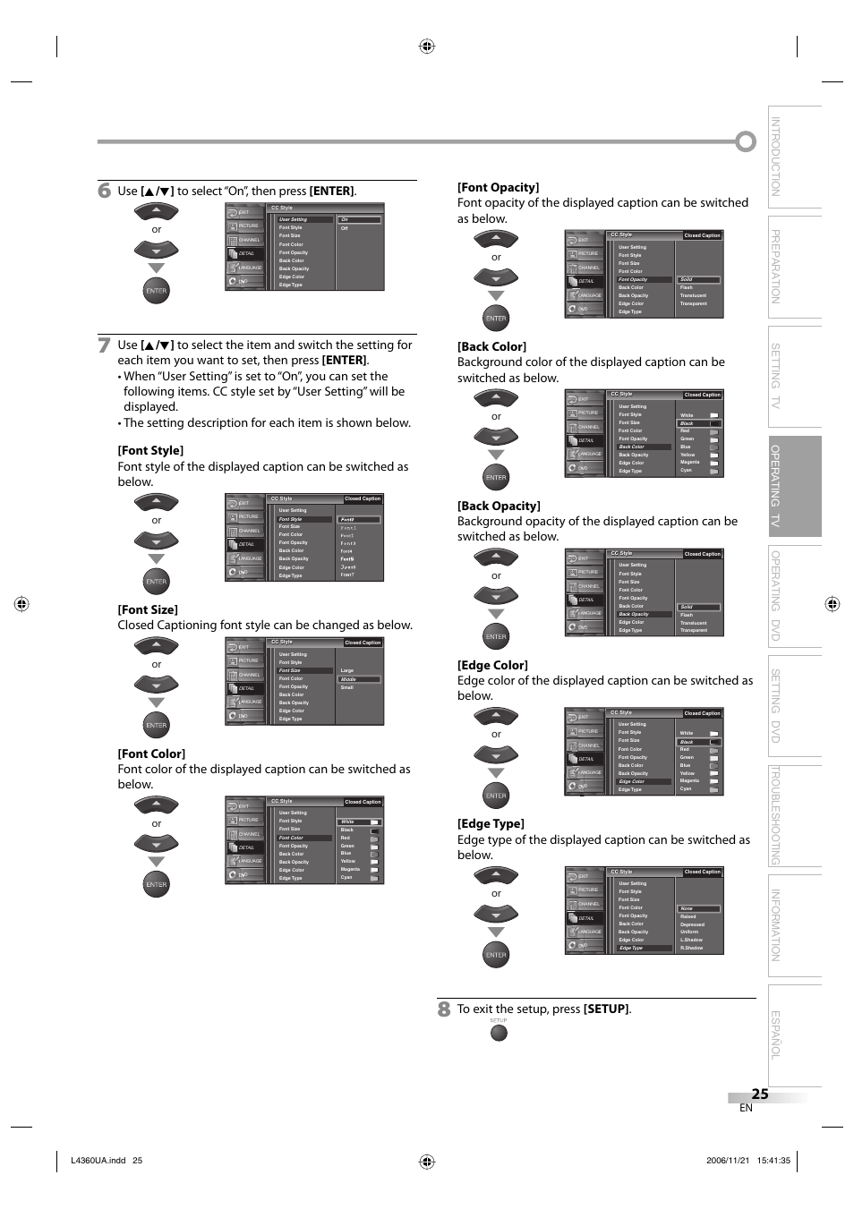 Use [ k / l ] to select “on”, then press [enter | Sylvania LC370SS8 M2 User Manual | Page 25 / 60