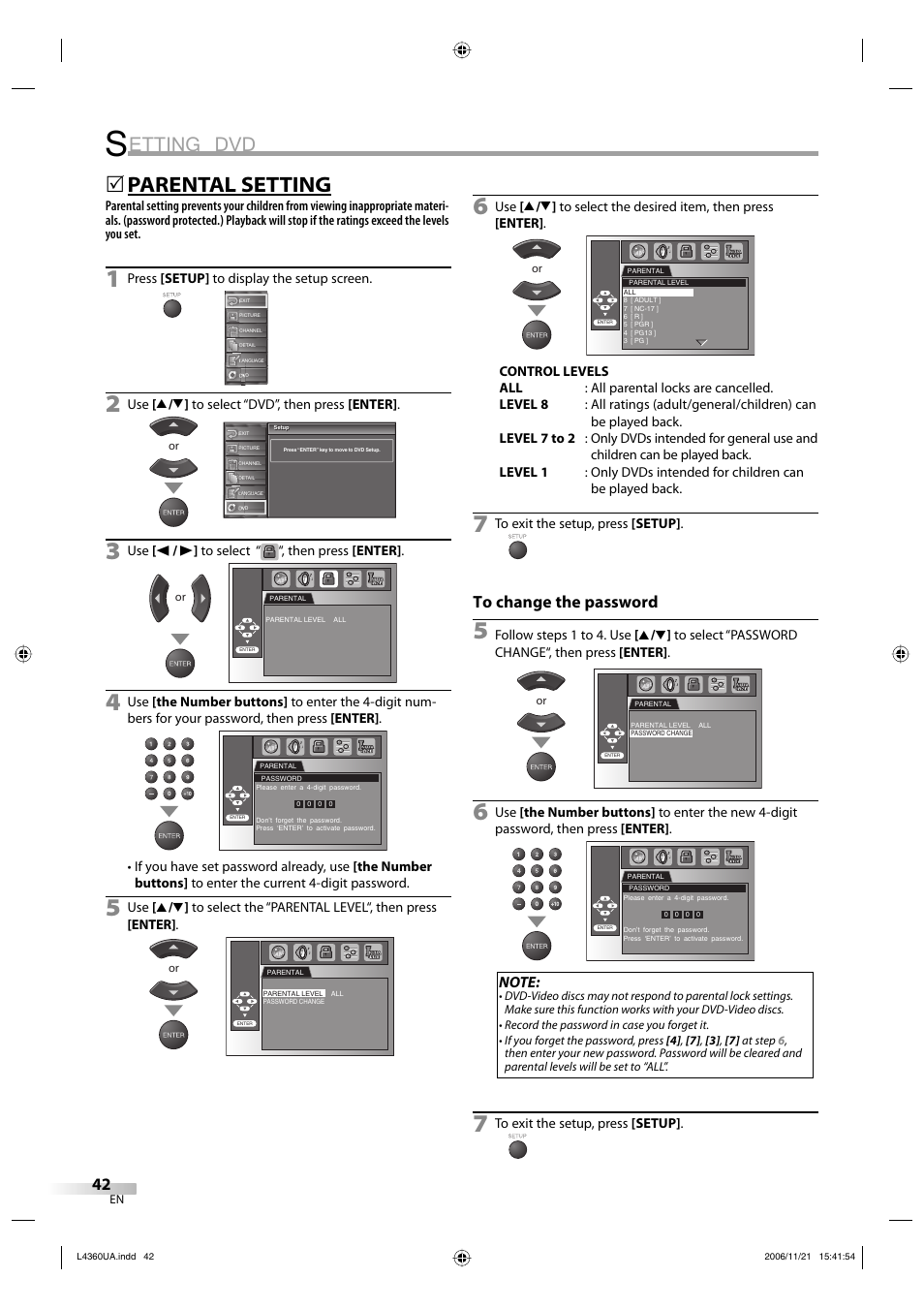 Etting dvd, Parental setting | Sylvania LC370SS8 M2 User Manual | Page 42 / 60