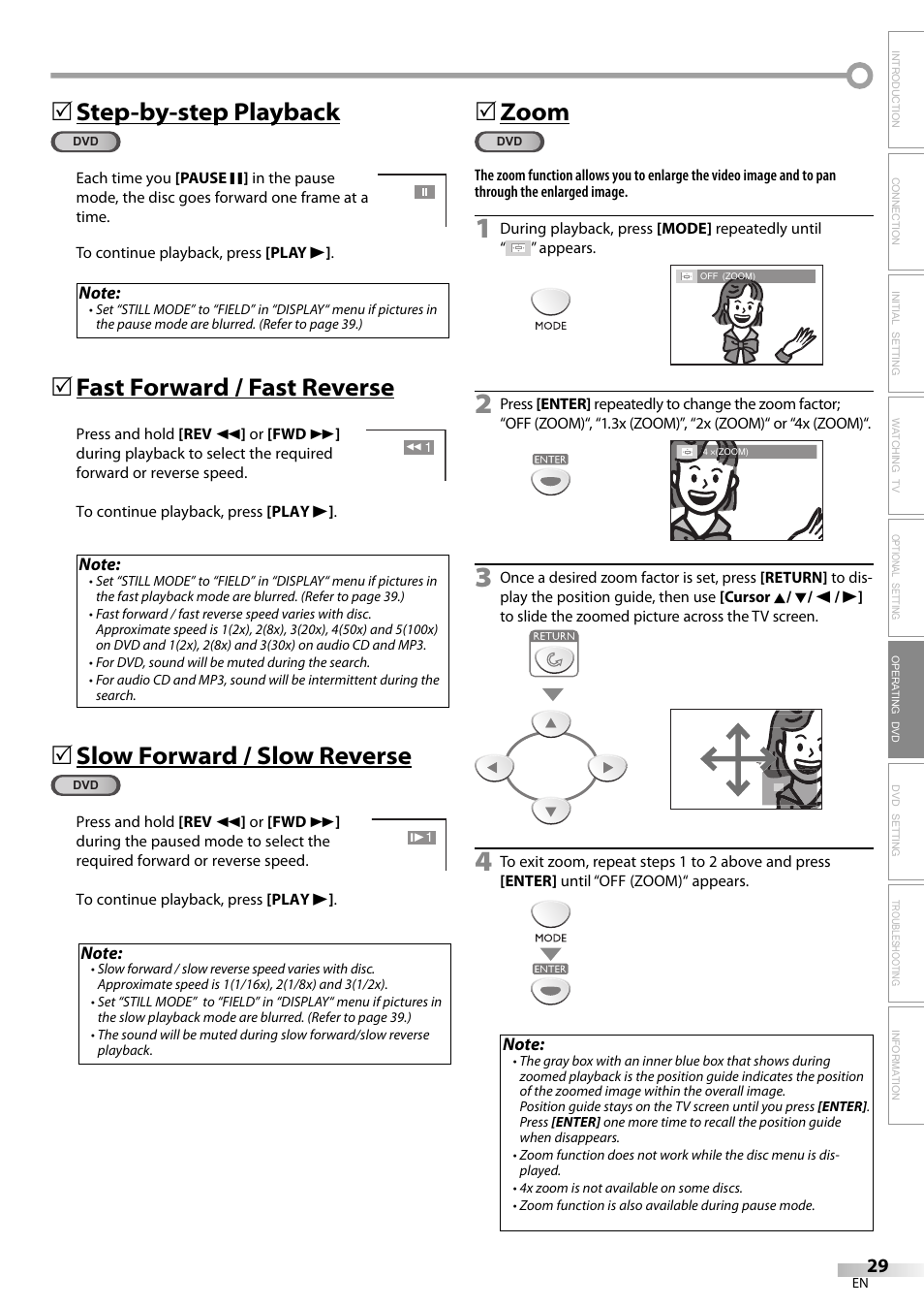 Step-by-step playback, Fast forward / fast reverse, Slow forward / slow reverse | 5zoom | Sylvania LD200SL8 User Manual | Page 29 / 48