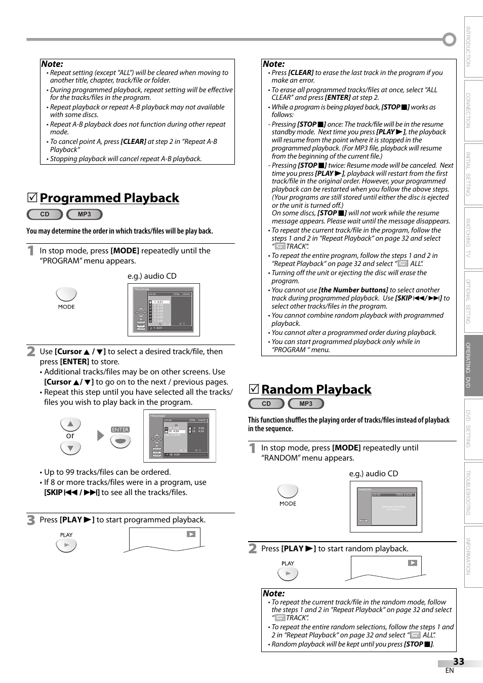 Programmed playback, Random playback | Sylvania LD200SL8 User Manual | Page 33 / 48