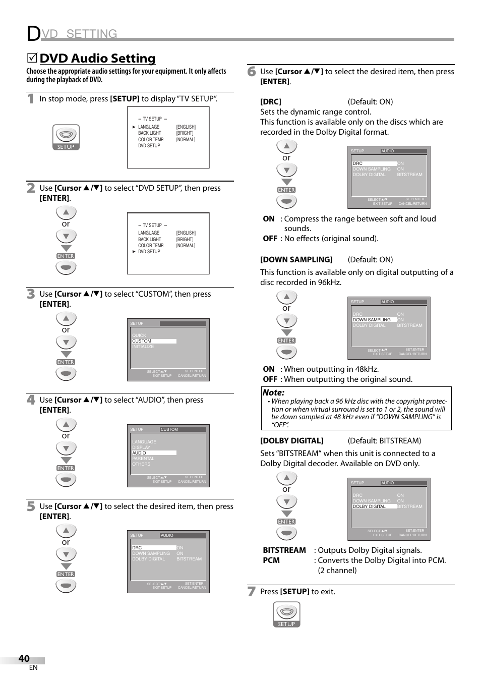 Vd setting, Dvd audio setting | Sylvania LD200SL8 User Manual | Page 40 / 48