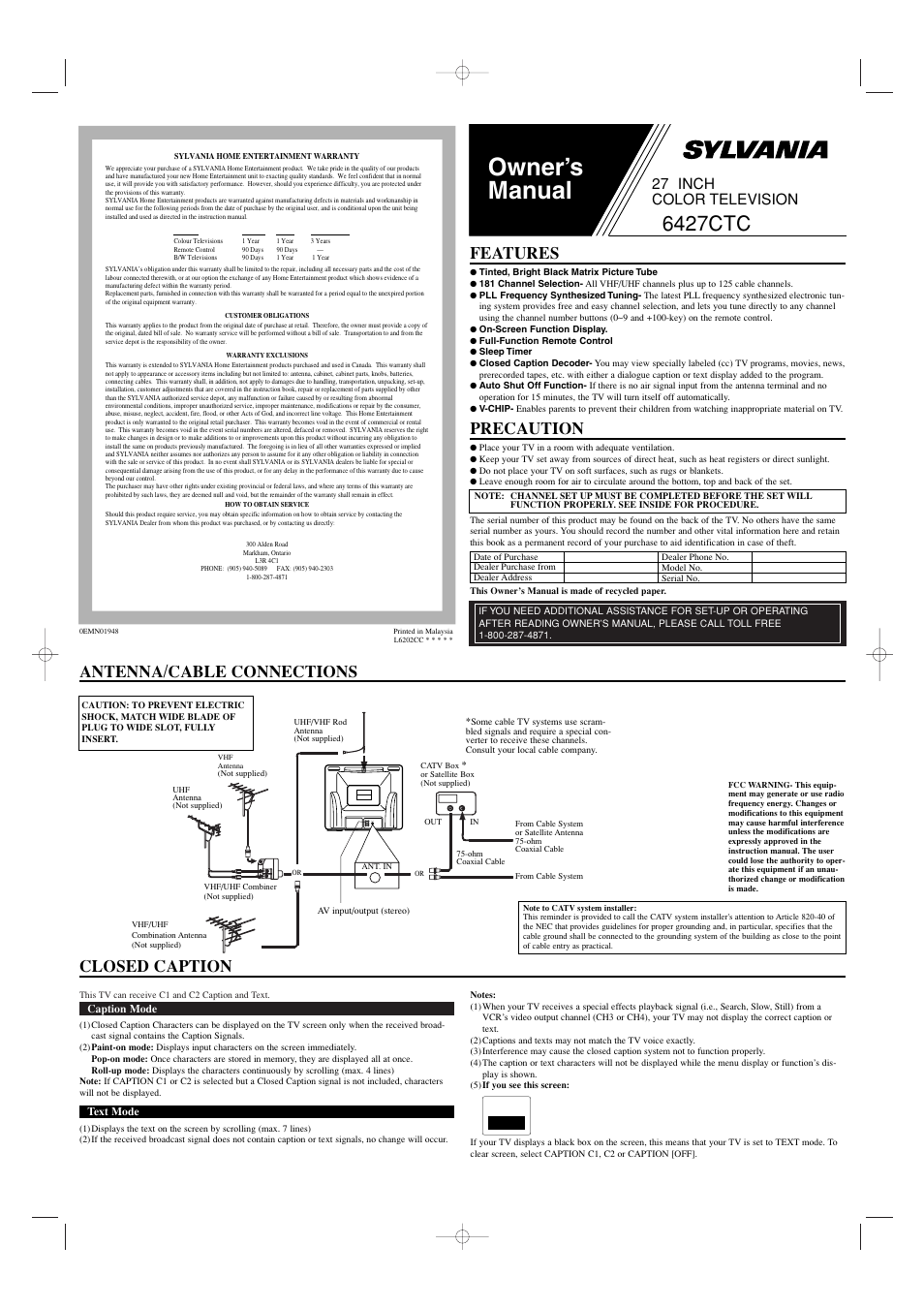 Sylvania 6427CTC User Manual | 4 pages