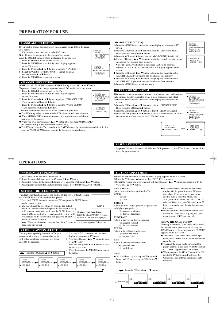 Preparation for use operations | Sylvania 6427CTC User Manual | Page 3 / 4