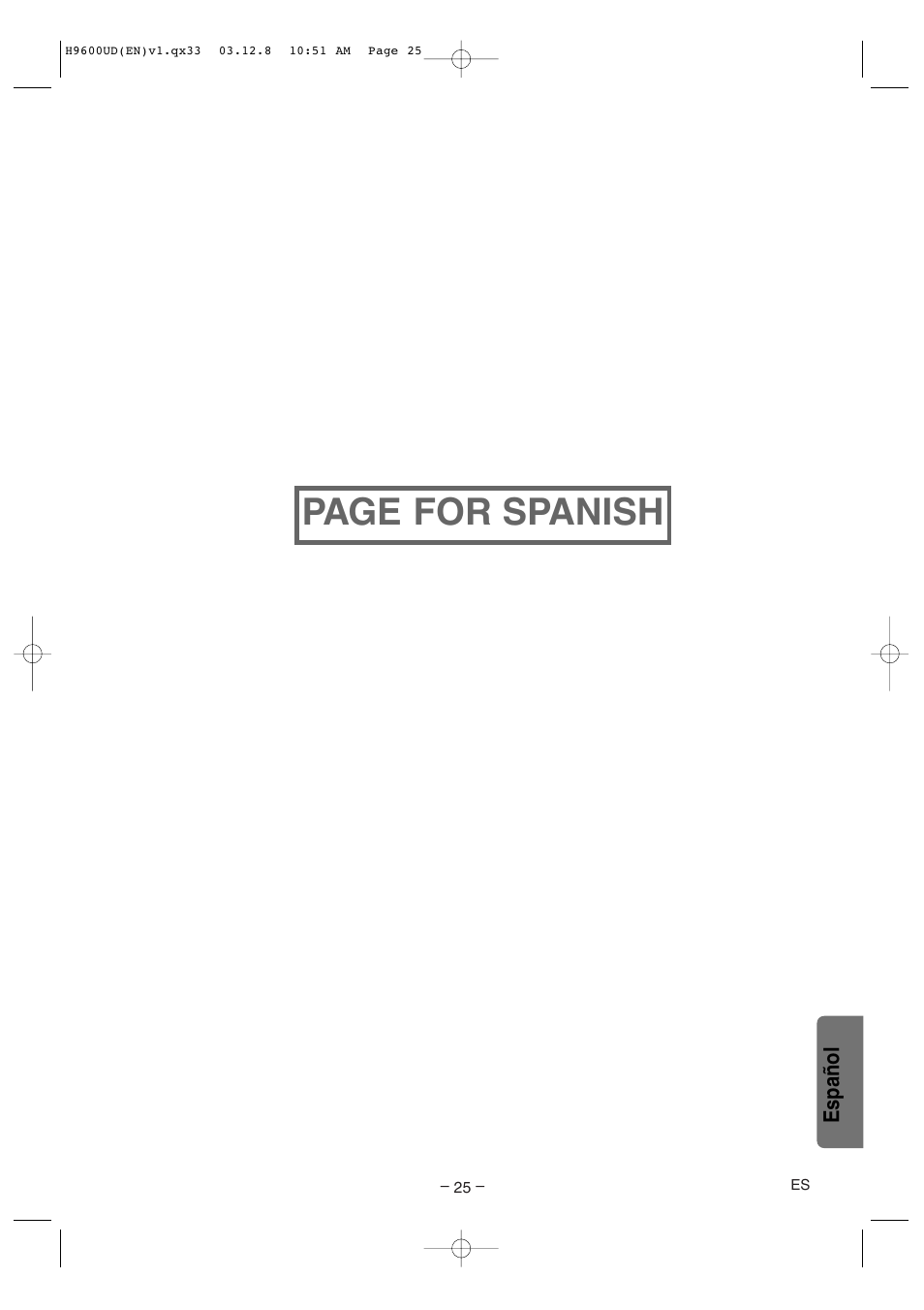 Page for spanish | Sylvania DVC860E User Manual | Page 25 / 28