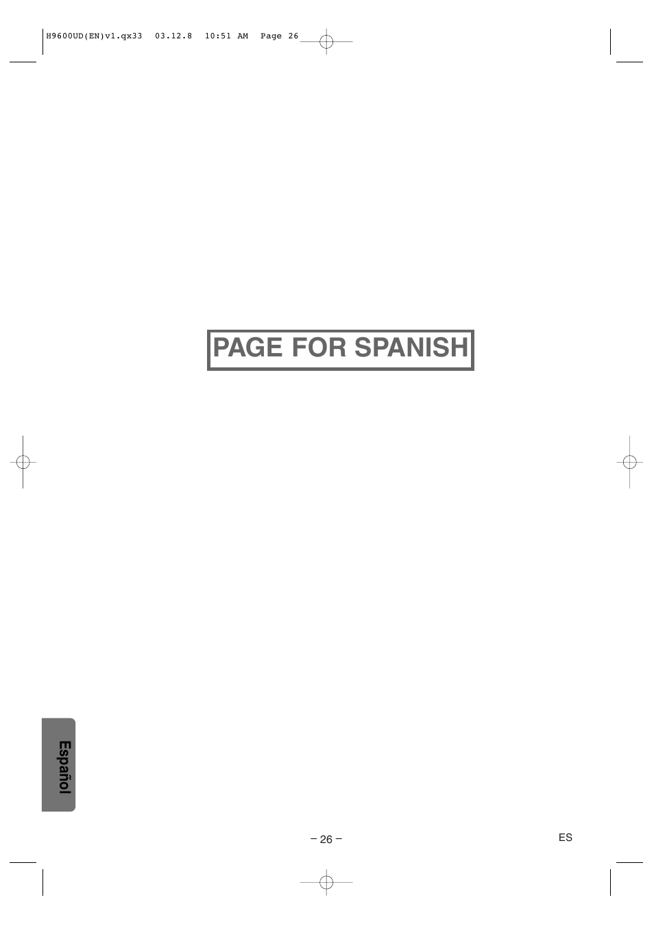 Page for spanish | Sylvania DVC860E User Manual | Page 26 / 28