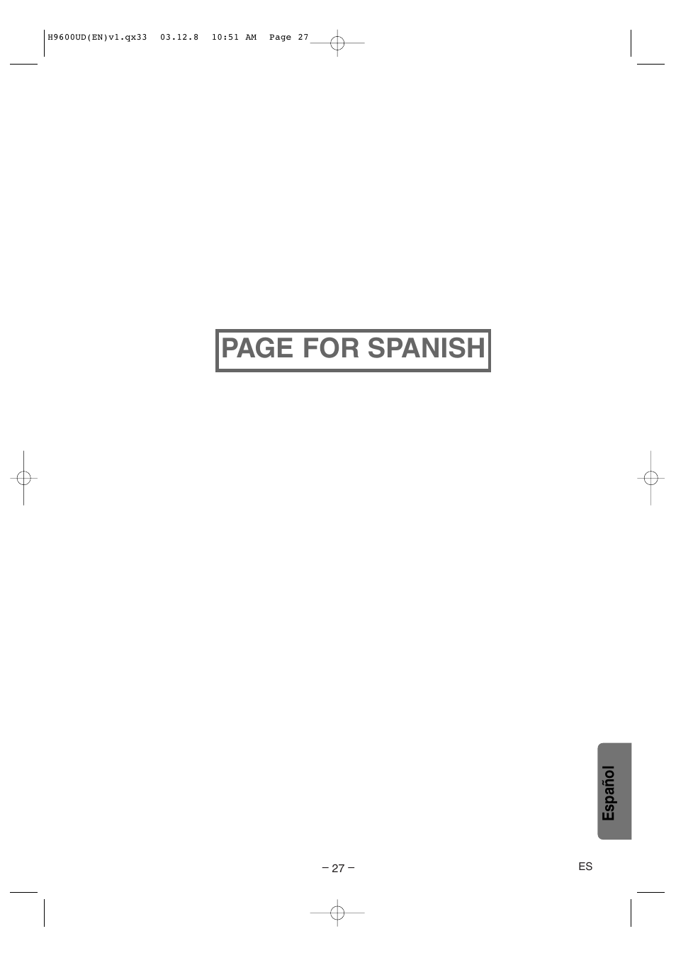 Page for spanish | Sylvania DVC860E User Manual | Page 27 / 28