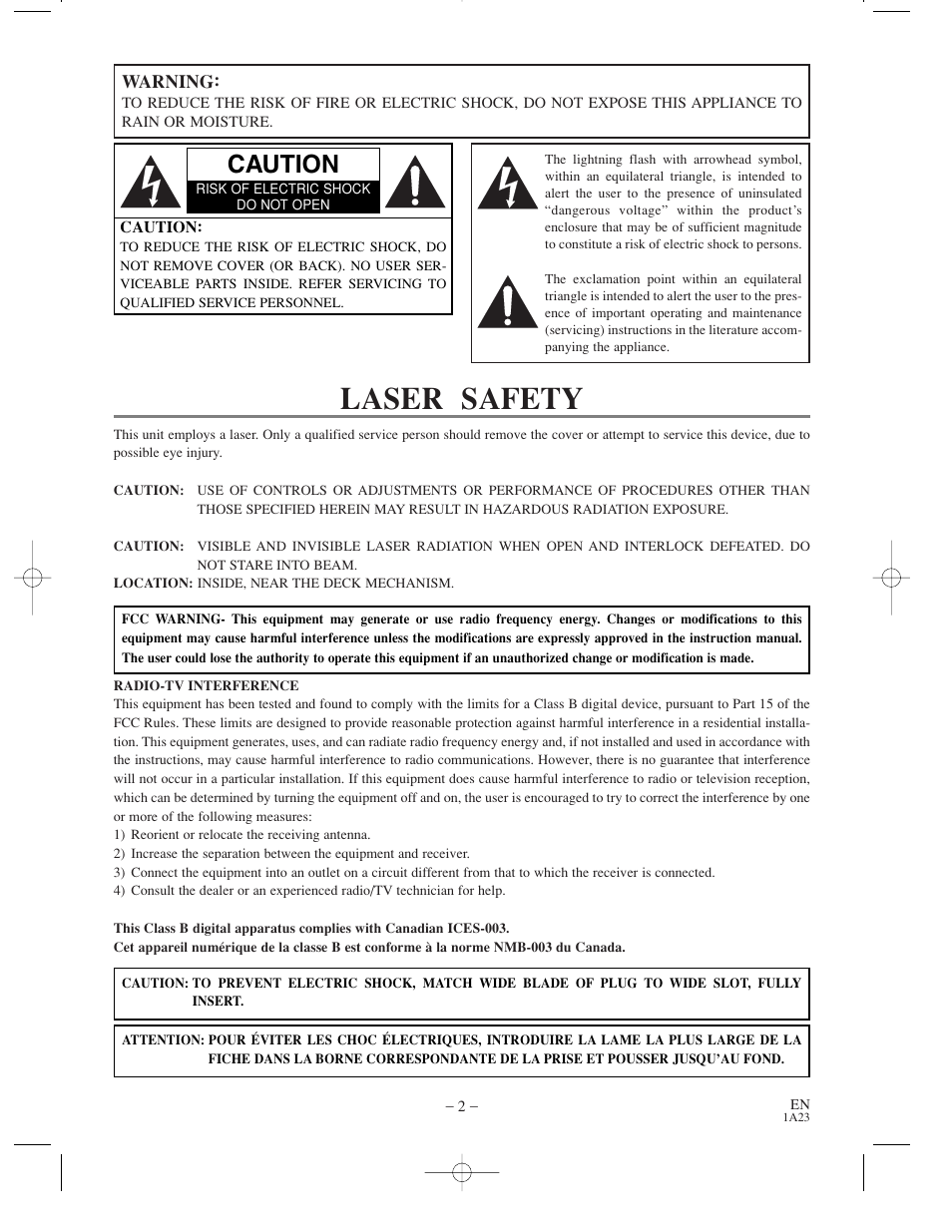 Laser safety, Caution | Sylvania SRDV200 User Manual | Page 2 / 36