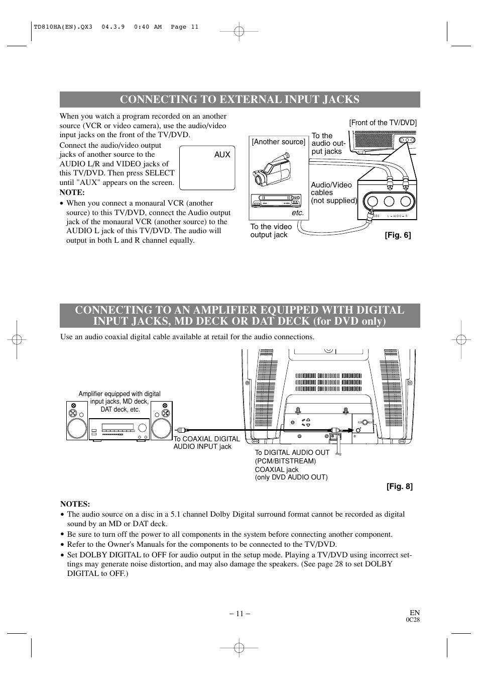 Connecting to external input jacks | Sylvania 6520FDD User Manual | Page 11 / 34
