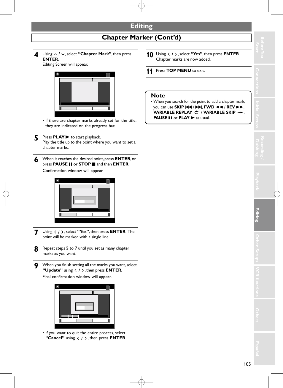 Editing, Chapter marker (cont’d) | Sylvania HDRV200F User Manual | Page 113 / 156