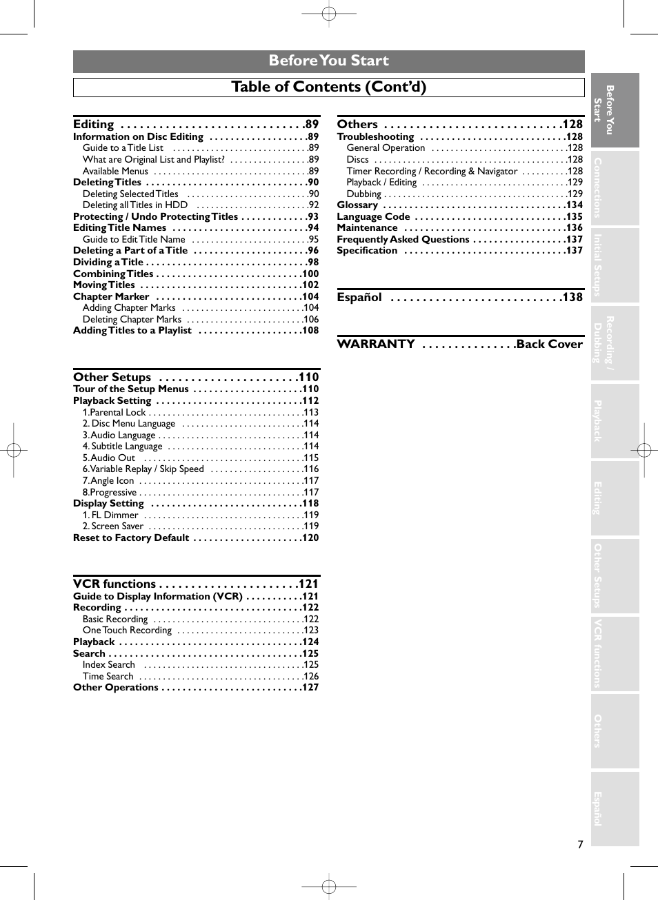 Table of contents (cont’d) before you start | Sylvania HDRV200F User Manual | Page 15 / 156