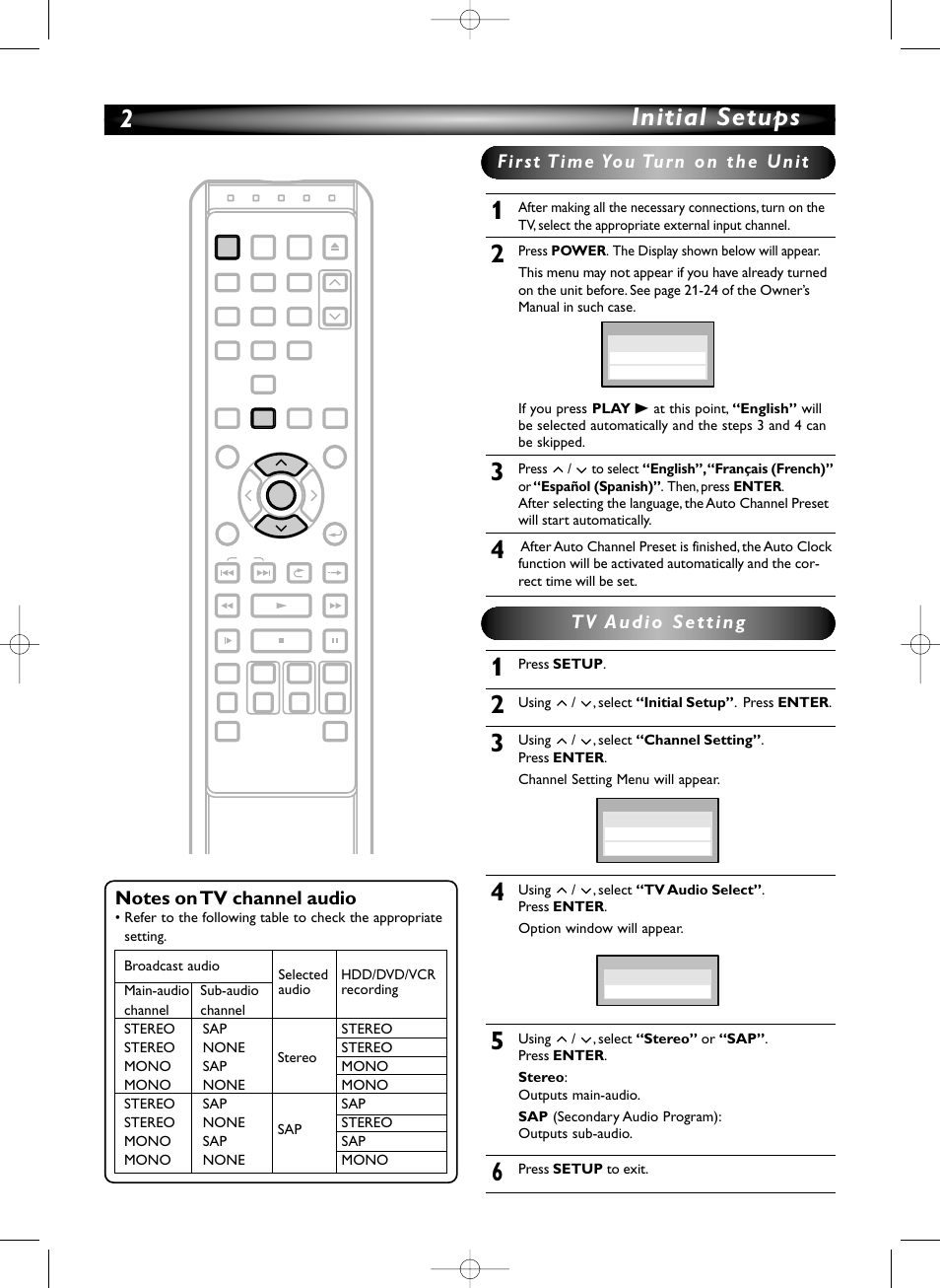 2initial setups | Sylvania HDRV200F User Manual | Page 2 / 156