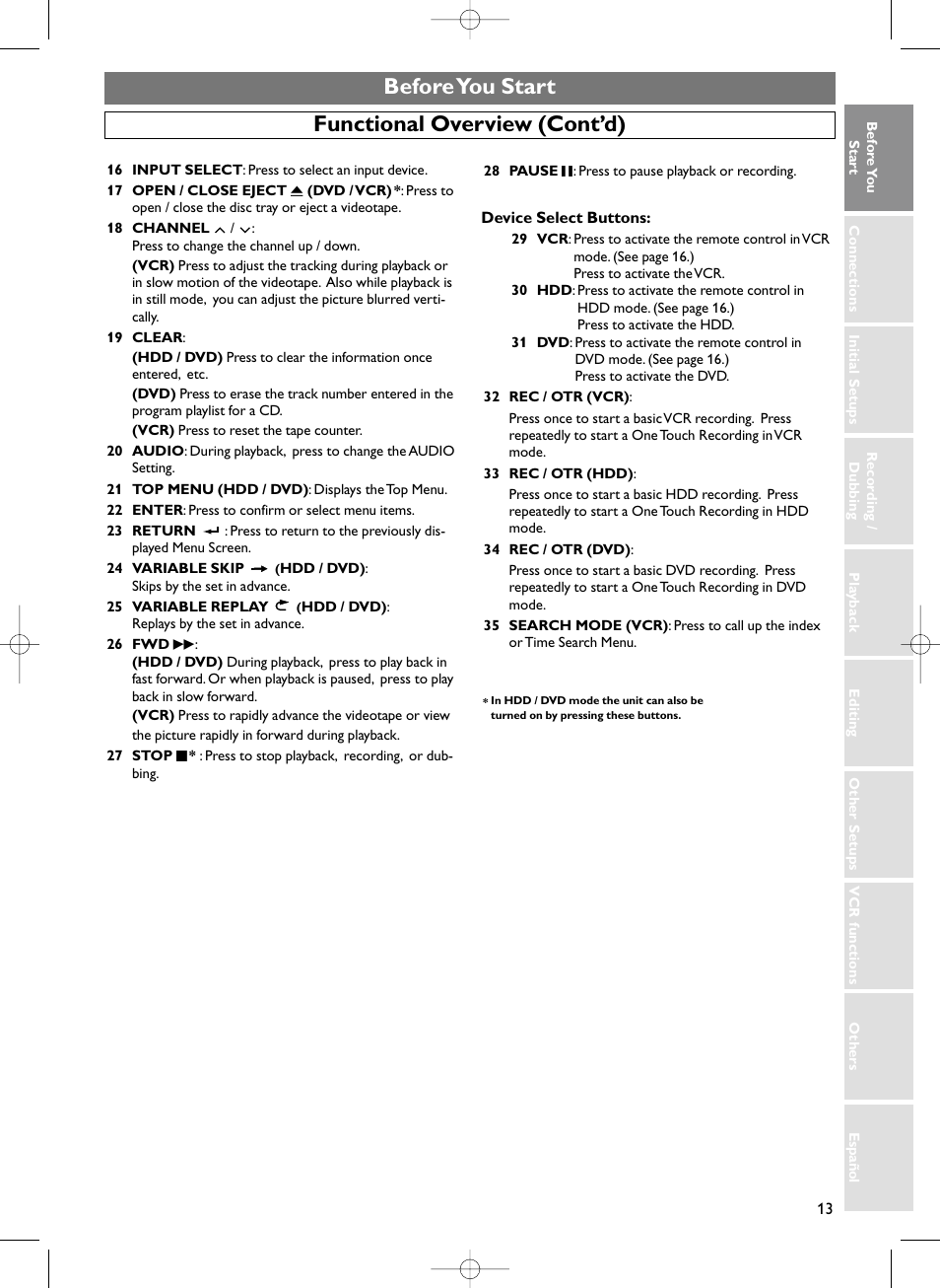 Before you start functional overview (cont’d) | Sylvania HDRV200F User Manual | Page 21 / 156