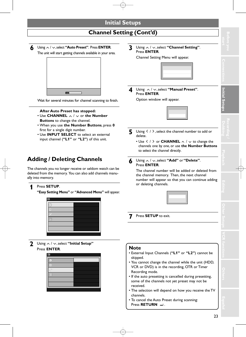 Initial setups | Sylvania HDRV200F User Manual | Page 31 / 156