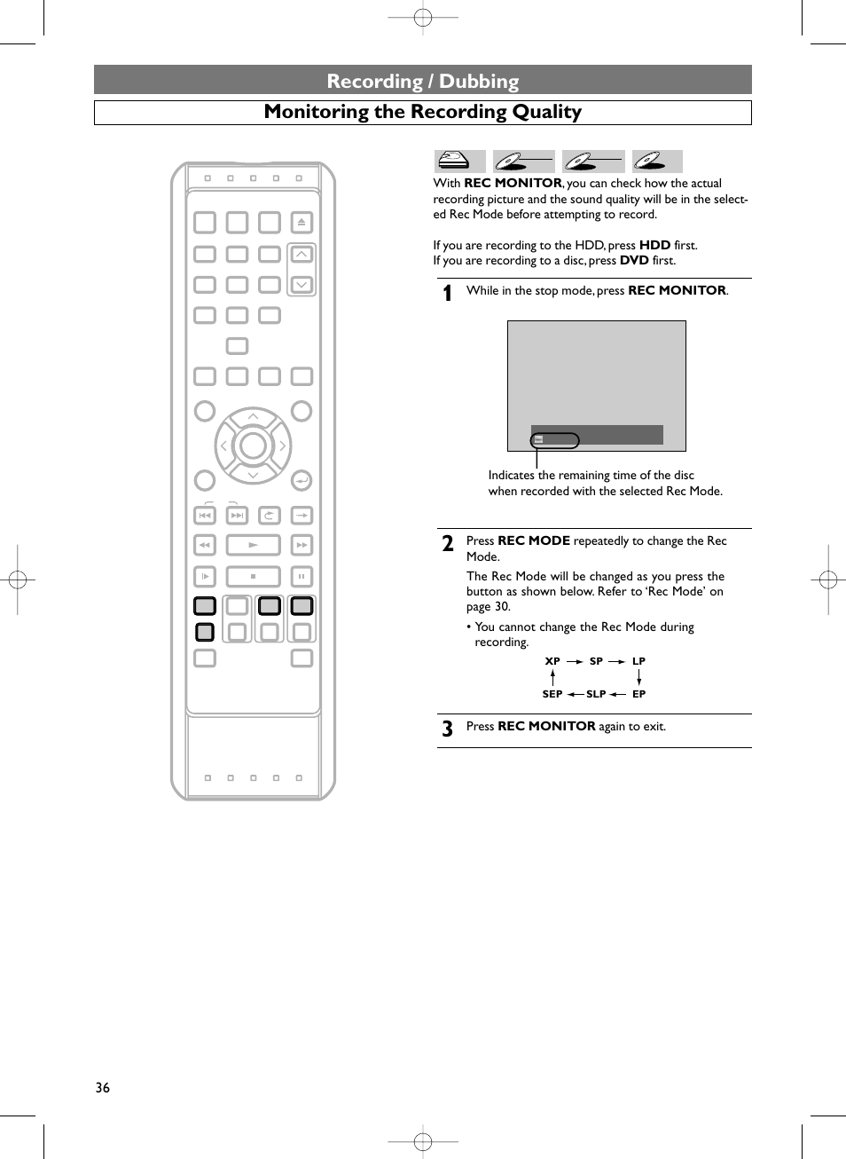 While in the stop mode, press rec monitor, Press rec monitor again to exit | Sylvania HDRV200F User Manual | Page 44 / 156