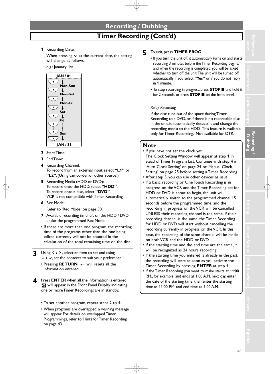 Recording / dubbing, Timer recording (cont’d) | Sylvania HDRV200F User Manual | Page 49 / 156