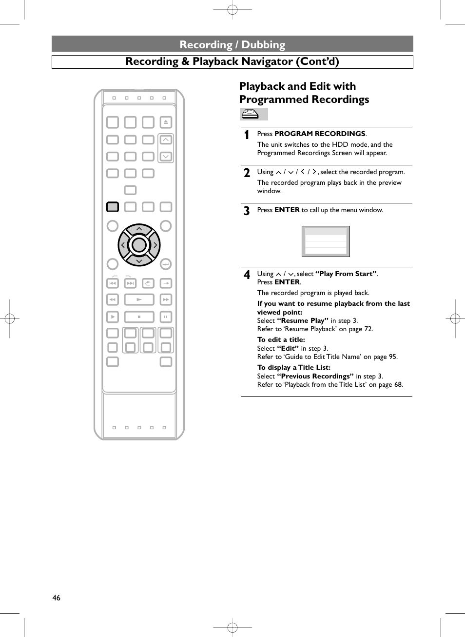 Press enter to call up the menu window | Sylvania HDRV200F User Manual | Page 54 / 156