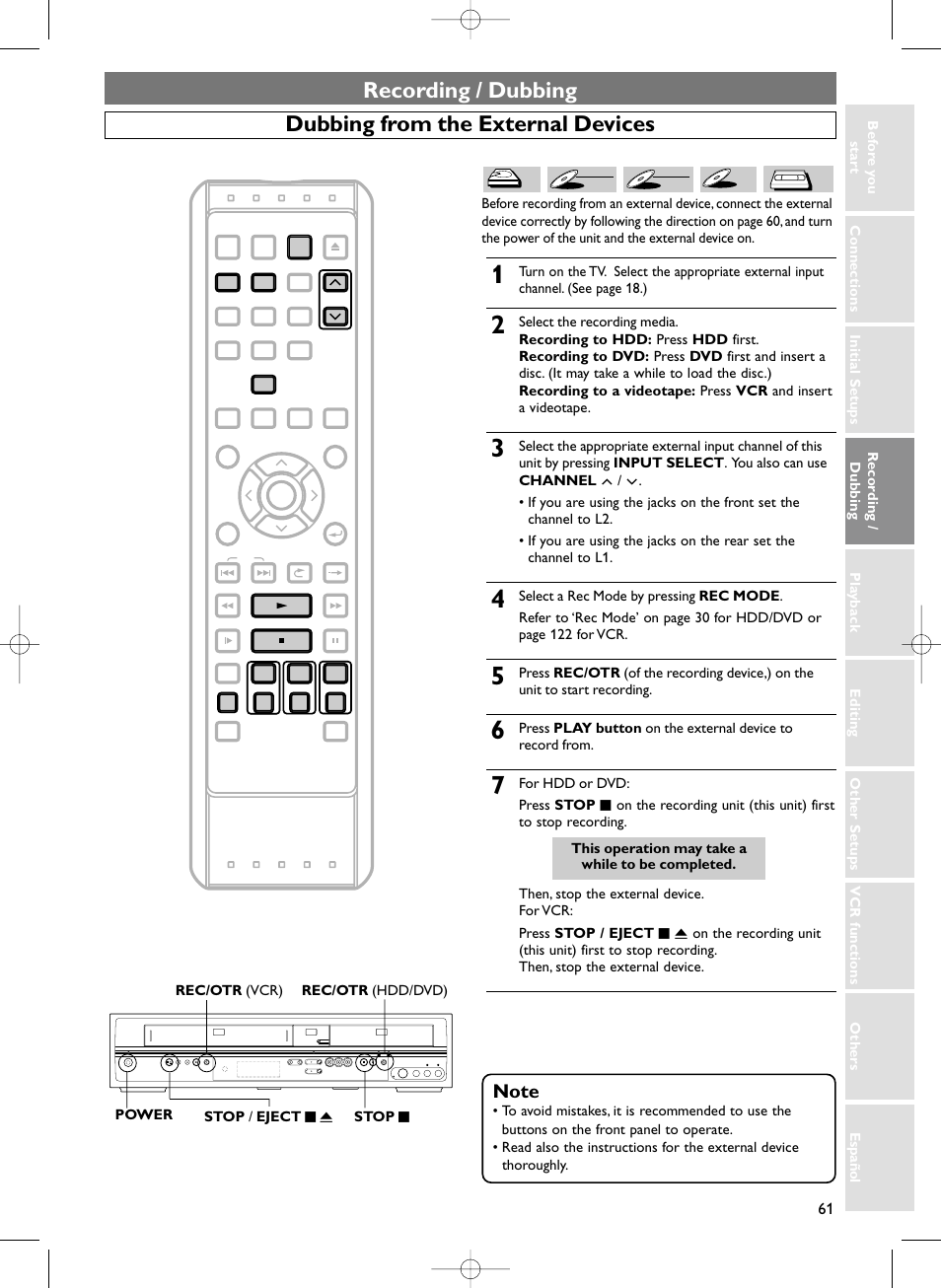 Recording / dubbing, Dubbing from the external devices | Sylvania HDRV200F User Manual | Page 69 / 156