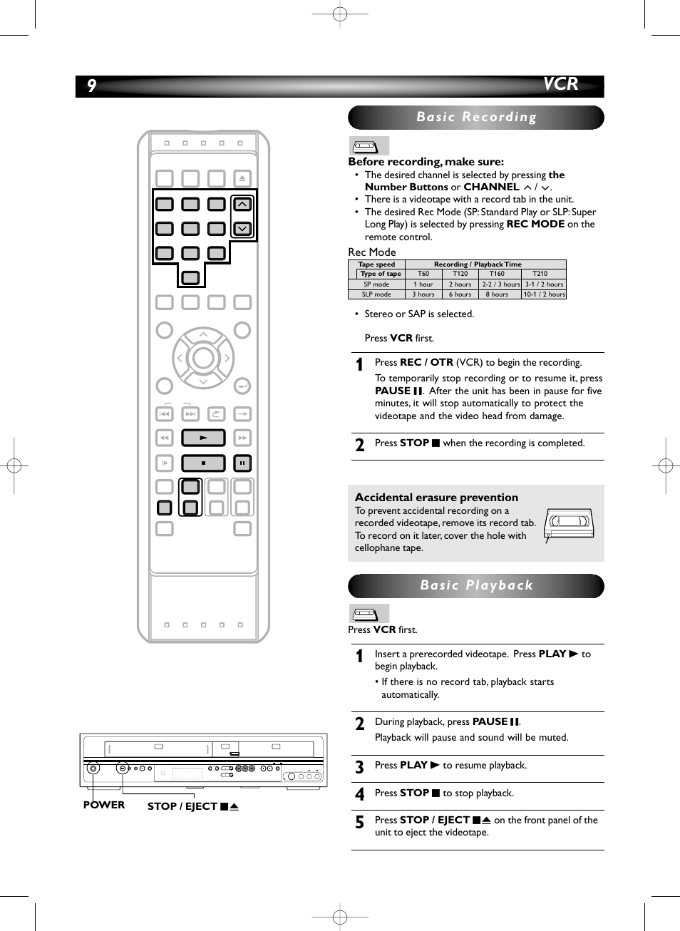 9vcr, Before recording, make sure, Rec mode | Accidental erasure prevention | Sylvania HDRV200F User Manual | Page 8 / 156