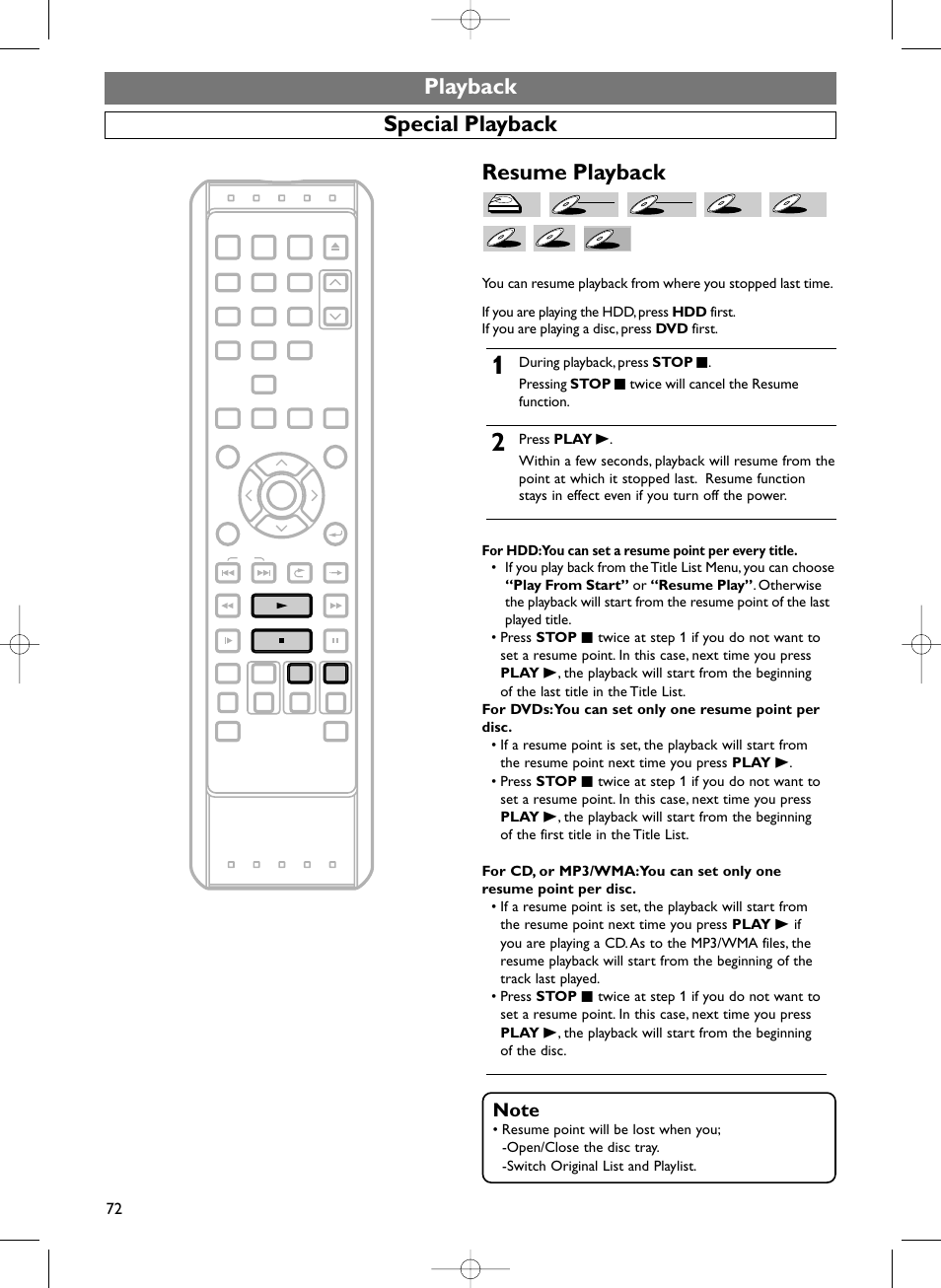 Playback special playback resume playback | Sylvania HDRV200F User Manual | Page 80 / 156