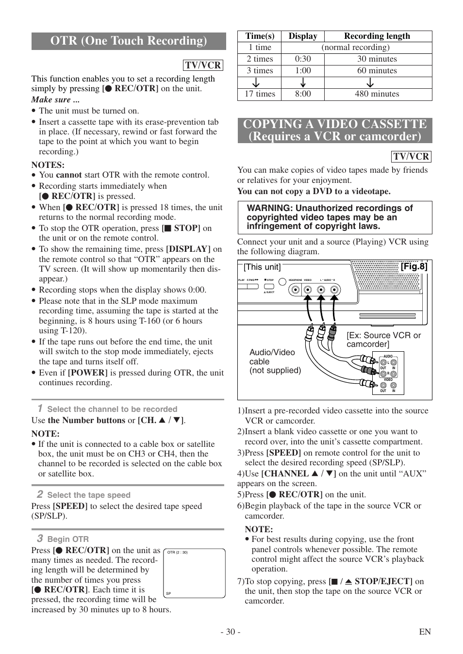 Otr (one touch recording) | Sylvania 6724DF User Manual | Page 30 / 56