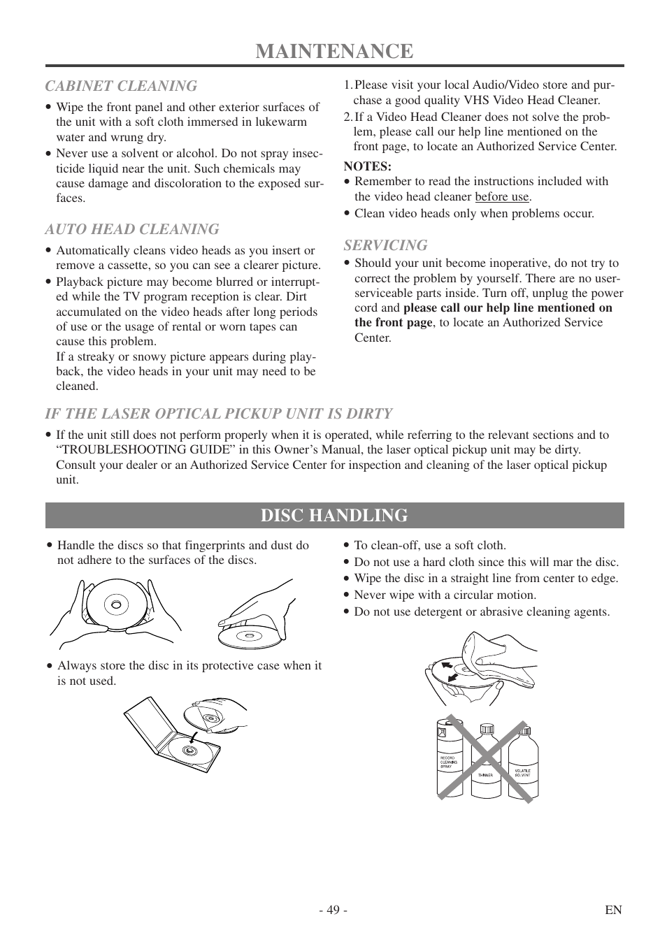 Maintenance, Disc handling | Sylvania 6724DF User Manual | Page 49 / 56