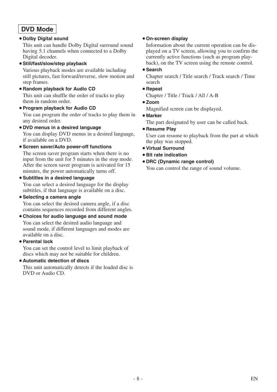 Dvd mode | Sylvania 6724DF User Manual | Page 8 / 56