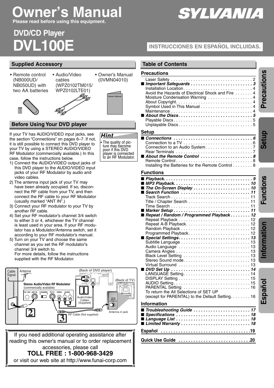Sylvania DVL100E User Manual | 20 pages
